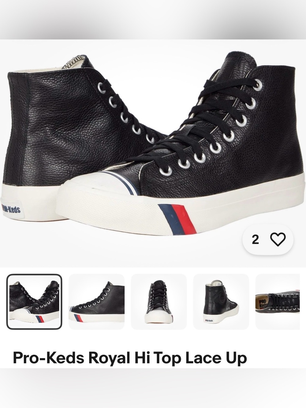 Pro-Keds Black High-Top Leather Sneakers with Red & Blue Stripe